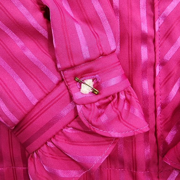 Vintage JCPenney Top Womens 18 Pink Striped Satin Ruffled High Neck Long Sleeves - Picture 6 of 10